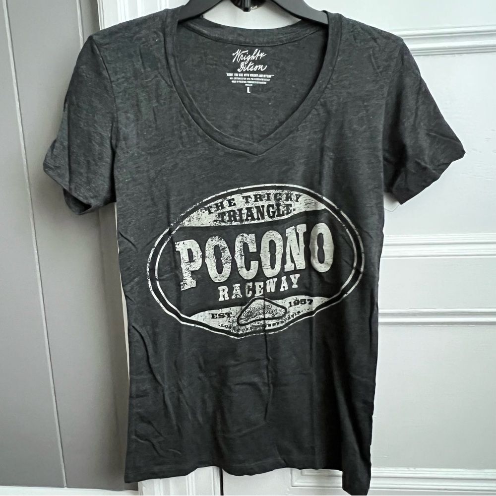 Wright & Ditson Pocono Raceway Gray V-Neck Casual Cotton Spring Summer T-Shirt L